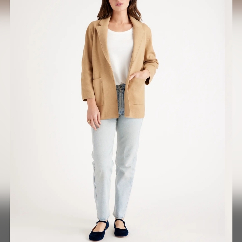 Quince Organic Cotton Knit Blazer Jacket In Camel XS - Picture 2 of 5